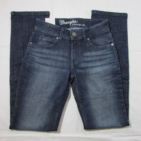 Wrangler Women's Essentials Mid Rise Straight Leg Jeans Dark Wash 1009MWTDS - Picture 3 of 4